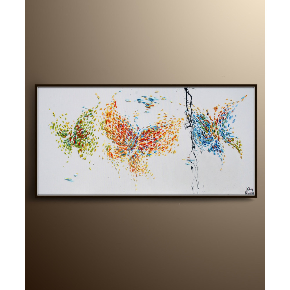 Butterfly painting 55 Oil Painting of 3 Beautiful butterflies Pastel Oil Colors on canvas, Original Version, By Koby Feldmos-1.jpg