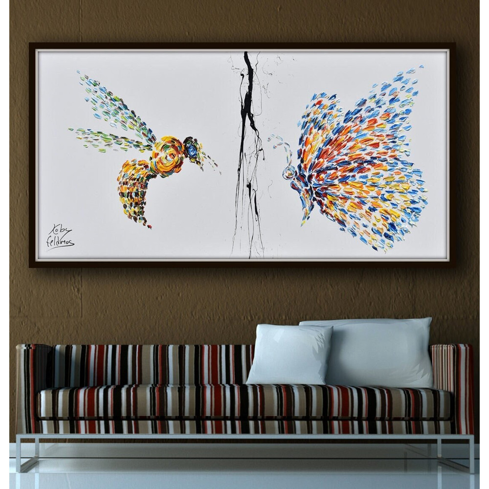 Butterfly Vs Honey Bee 55 Original Oil Painting on canvas By Koby Feldmos.jpg