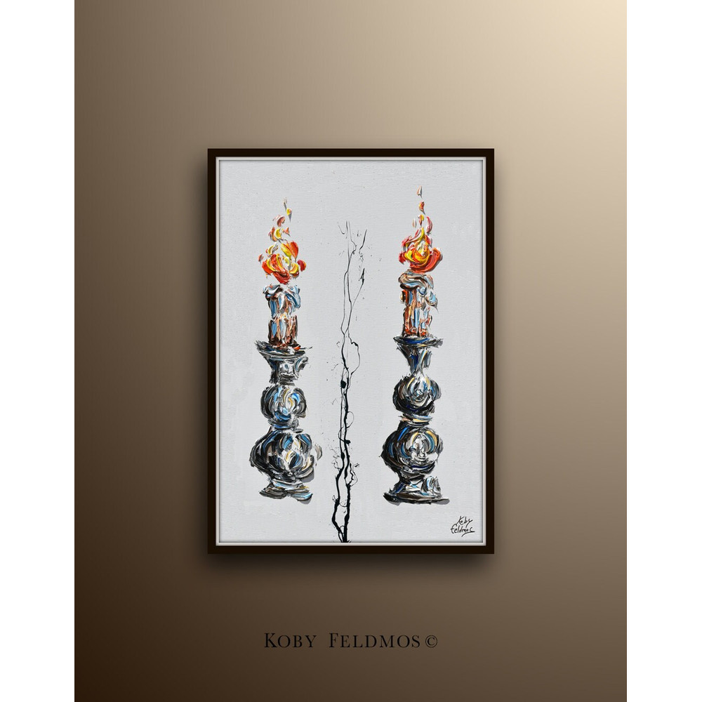 Candles Shabbath 40, Religious art, holyland art jewish artwork, Judaica art, Kiddush candle, fire, art for home, judaica gift , Koby.jpg