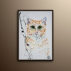 cat painting 40, animal painting, cute kitten painting, green eyes, original oil painting on canvas,