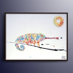 chameleon painting 40 oil painting on canvas, original contemporary modern art, animal painting, by