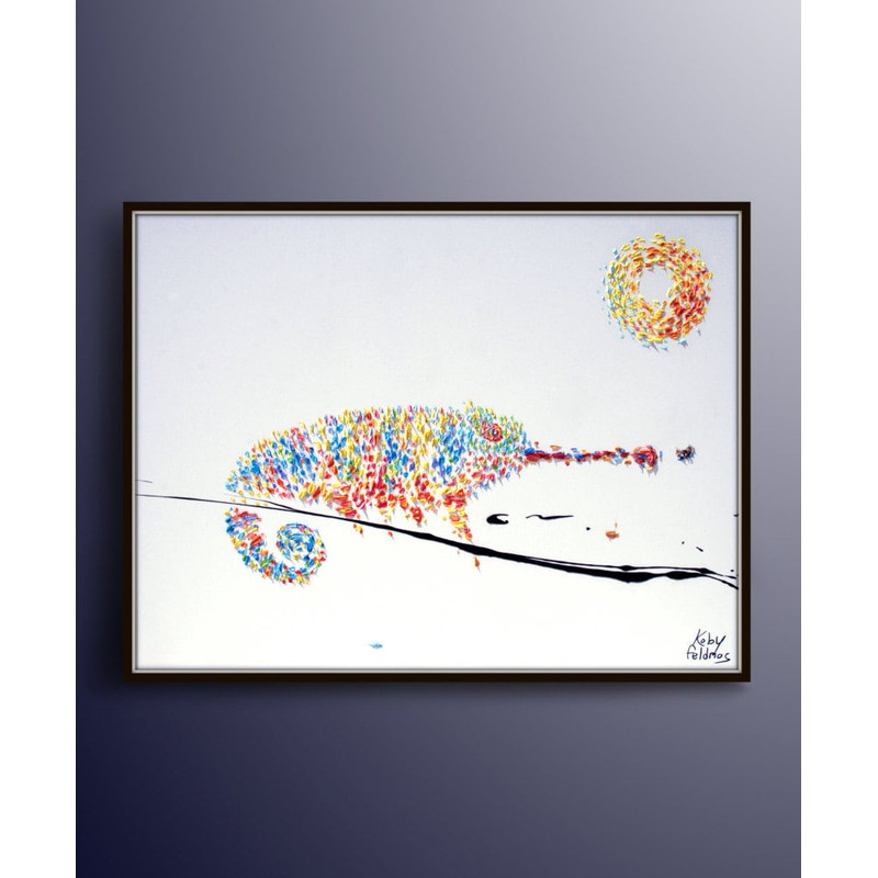 Chameleon painting 40 oil painting on canvas, original contemporary modern art, animal painting, By Koby Feldmos.jpg