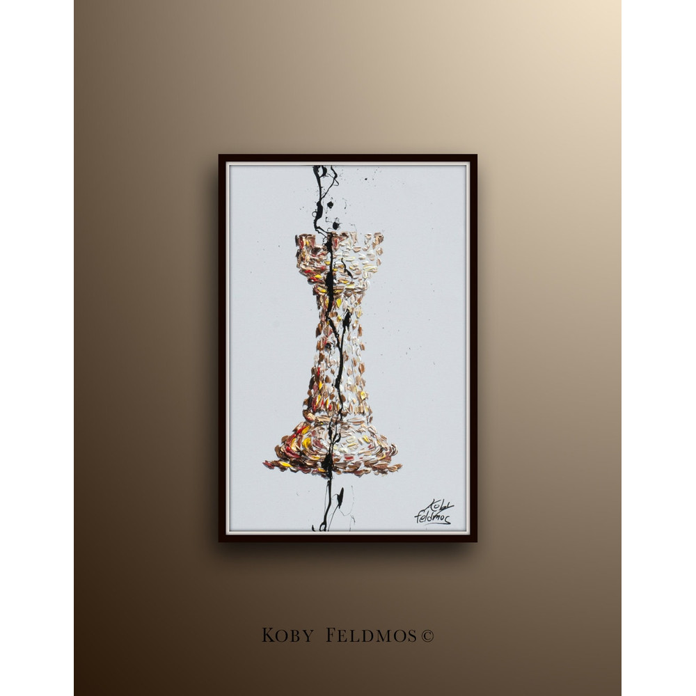 Chess piece painting Chess 40, original oil painting on canvas, office gift idea, gift for husband, red painting, by Koby Feldmos.jpg