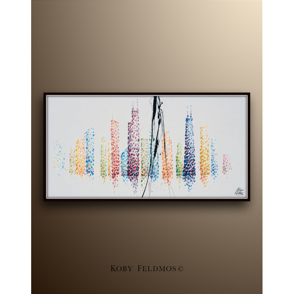 Chicago Skyline 67 cityscape original oil painting on canvas, thick layers, Luxury looks, Large canvas, By Koby Feldmos.jpg