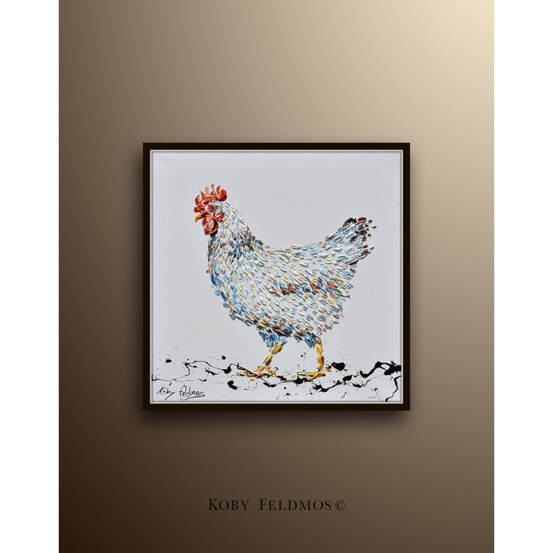 Chicken 25 Painting Hen Animal painting, original oil painting on canvas, Full of texture, Home decor , ready to hang, By Koby Feldmos.jpg