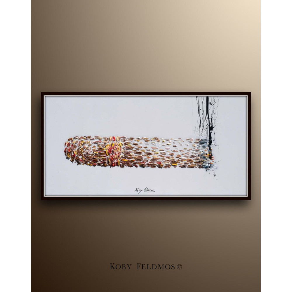 Cigar painting 55 beautiful cigar painting, original oil painting on canvas, Burning Cigar with smoke oil painting by Koby Feldmos.jpg