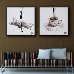 coffee cup  reading book 25 beautiful set  painting for home  coffee shop  reading room  relaxing s