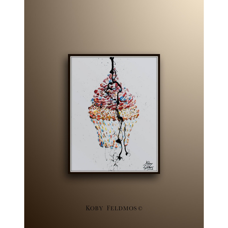 Cupcake Painting 30 oil painting on canvas, beautiful for kitchen art, gift idea, thick layers, modern style, By Koby Feldmos.jpg