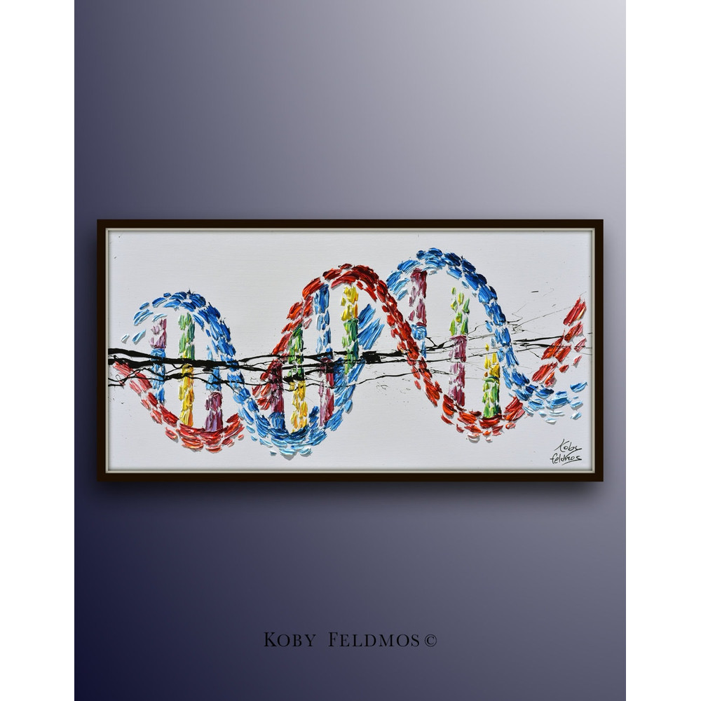 DNA 55 original oil Painting Gift for doctor, art for office, medical graduate, genetic code, science art, gene by Koby Feldmos.jpg