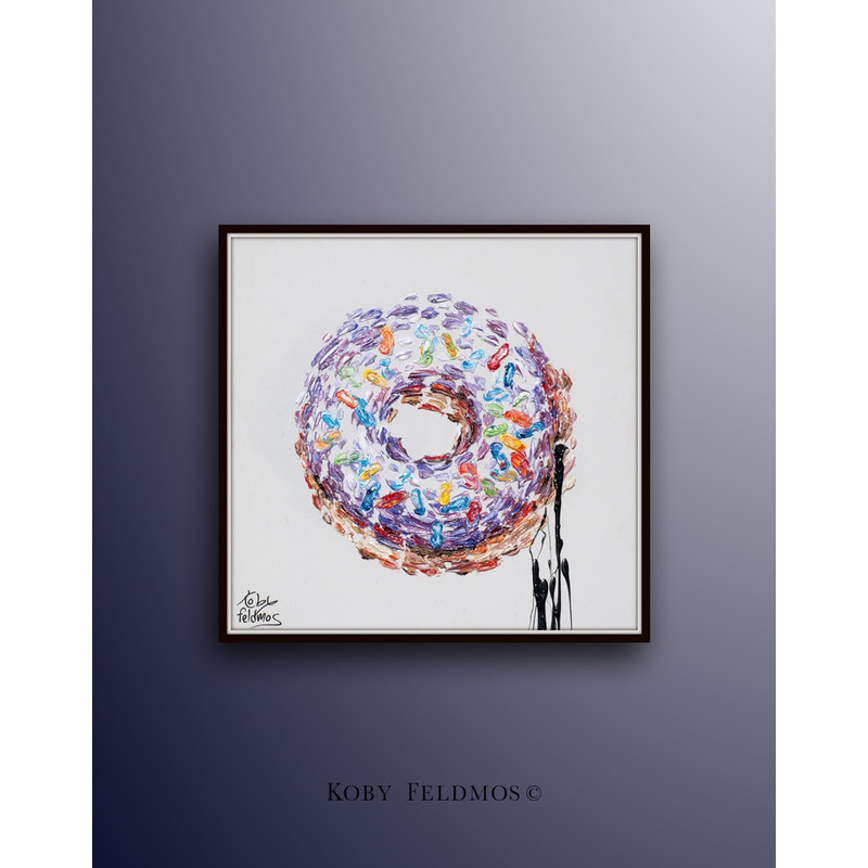 Doughnut 25 Contemporary art canvas, thick layers of texture like the food, amazing looks and colors, original painting by Koby Feldmos.jpg