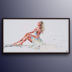 dress woman 55 painting with a sexy dress, calming colors, triangle composition, thick texture oil o