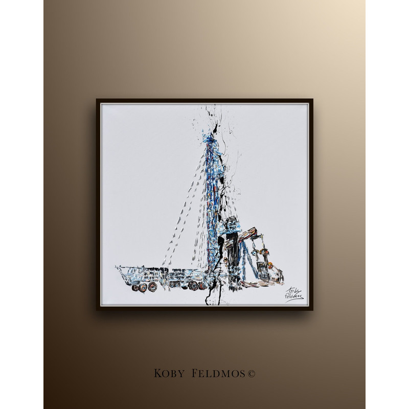 Drilling oil rig - custom order from customer in oil industry, original oil painting on canvas by Koby Feldmos.jpg