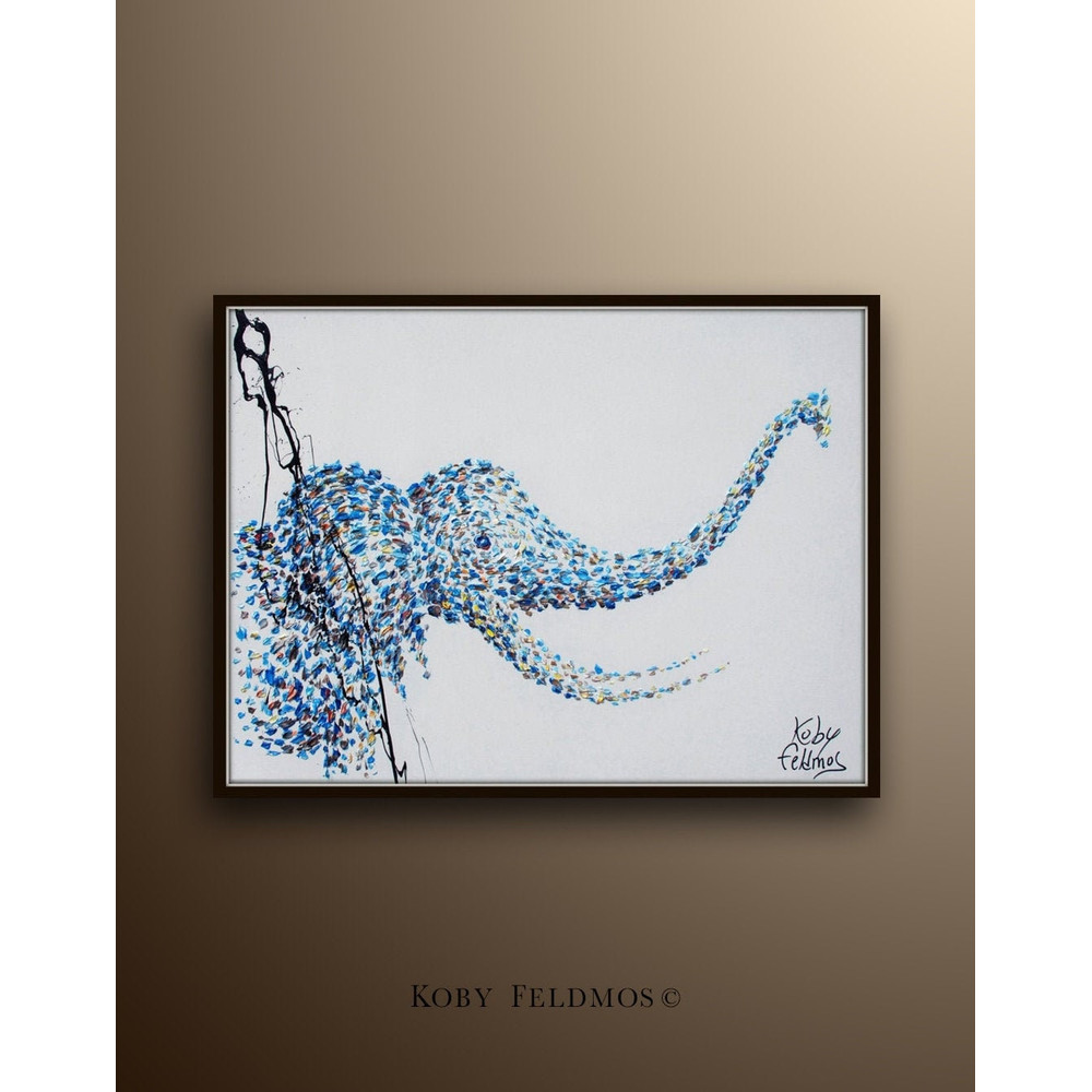 Elephant oil Painting 30 Animal oil Painting, Original & Hand Made Oil Painting, Certification Attached, by Koby Feldmos.jpg