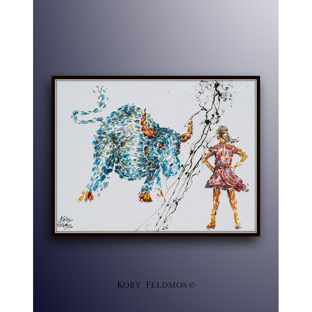 Fearless Girl 40 Wall street famous statue stock market wall street business painting original oil painting by Koby Feldmos.jpg