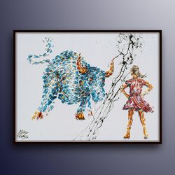 fearless girl 40 wall street famous statue stock market wall street business painting original oil p