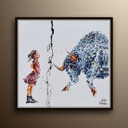 fearless girl wall 35 street famous statue stock market wall street business painting original oil p