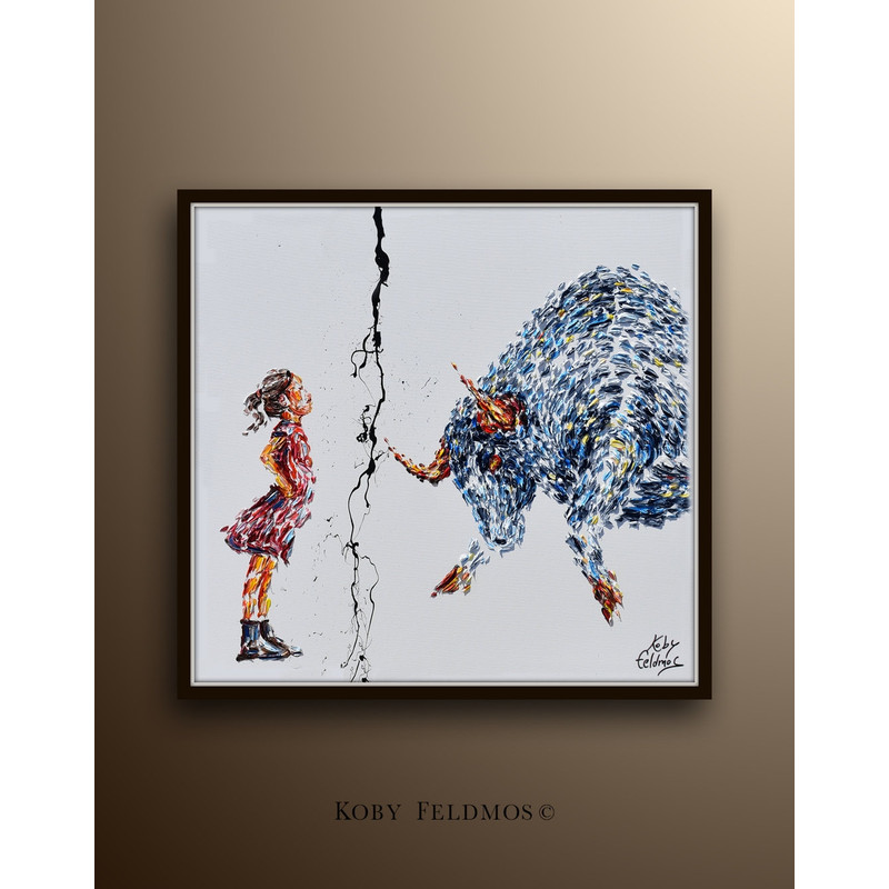 Fearless Girl Wall 35 street famous statue stock market wall street business painting original oil painting by Koby Feldmos.jpg