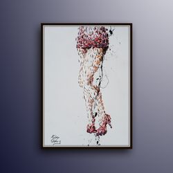 female sexy legs 40, oil painting on canvas, red skirt with red high heels, vert beautiful sexy, ori