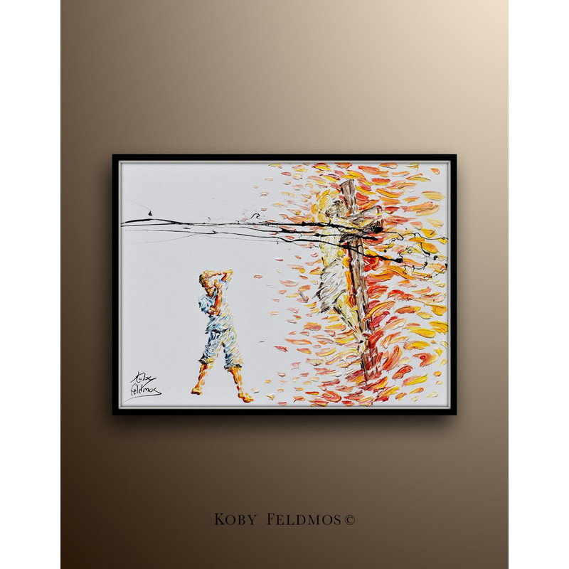 Fire Jesus 40 cross painting Modern Art Original Handmade oil painting on canvas, flames, thick layers, lots of texture, by Koby Feldmos.jpg