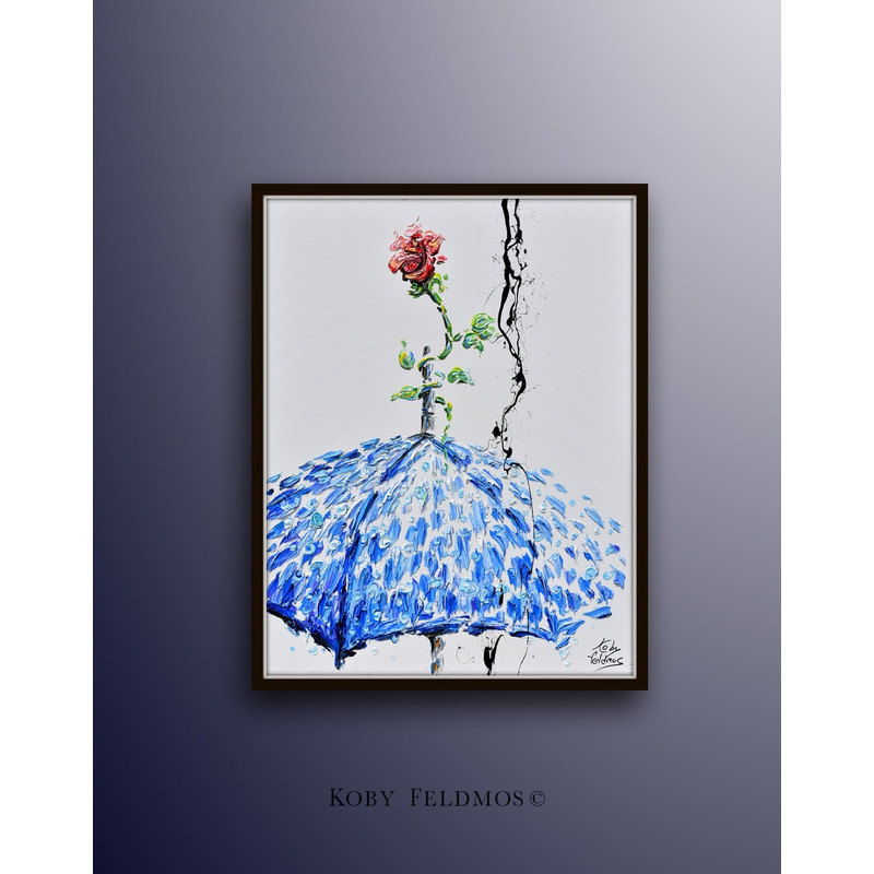 Flower 40 rising happily after rainfall original acrylic on canvas, relaxing painting, beautiful composition, By Famous artist Feldmos.jpg