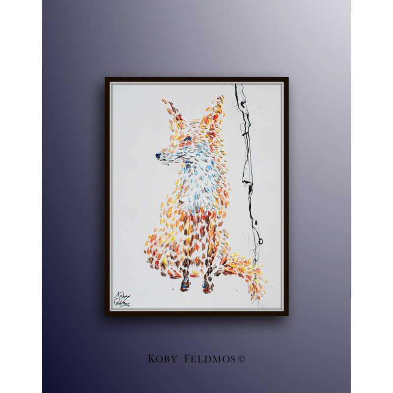 Fox Painting 40 animal painting on canvas, original handmade, new painting, beautiful colors, Modern style, Koby Feldmos.jpg