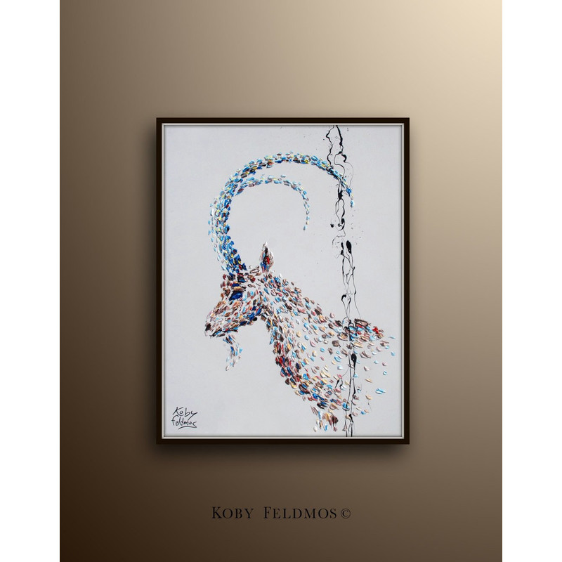 Goat Animal 40 Oil painting of animal, very impressive piece of art, beautiful blue horns, modern looks, by Koby Feldmos.jpg