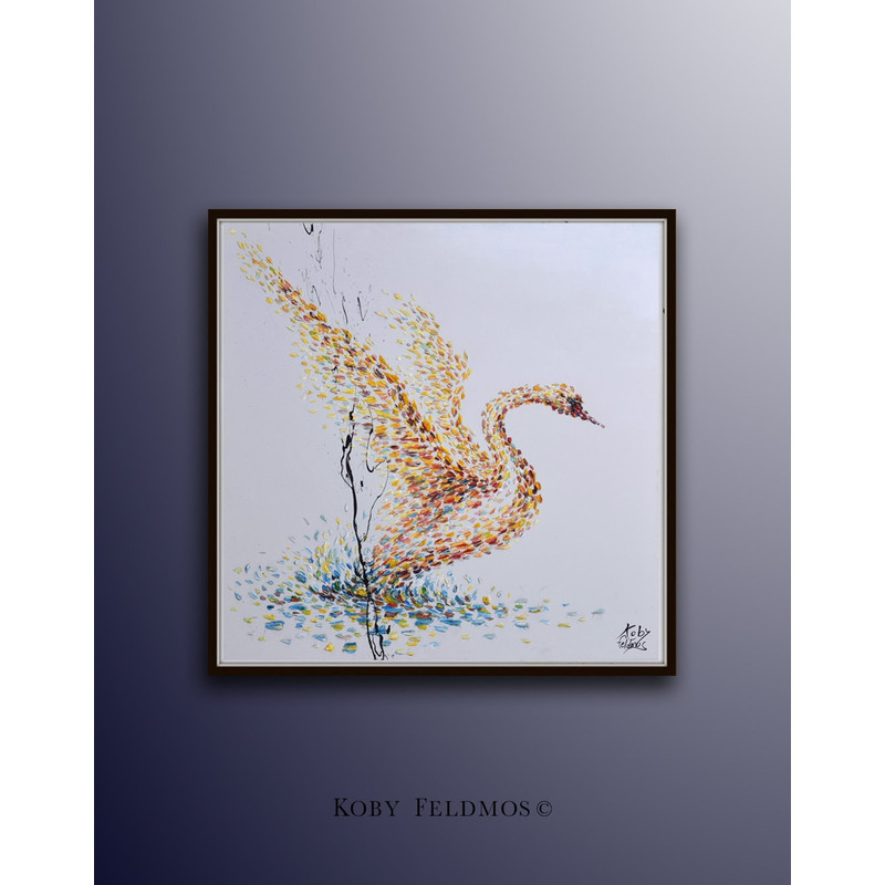 Golden Swan 35 Animal painting, Luxury oil painting, original modern artwork, thick oil paint texture, By Koby Feldmos.jpg