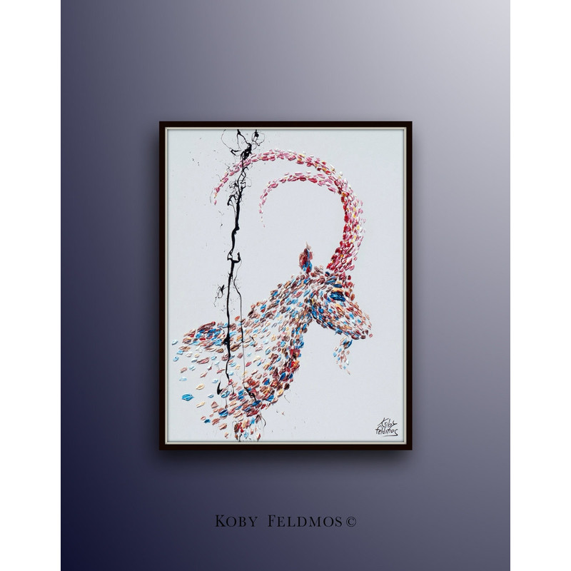 Goat painting 40 animal painting, very impressive piece of art, one of a king, oil painting, beautiful blue horns, by Koby Feldmos.jpg