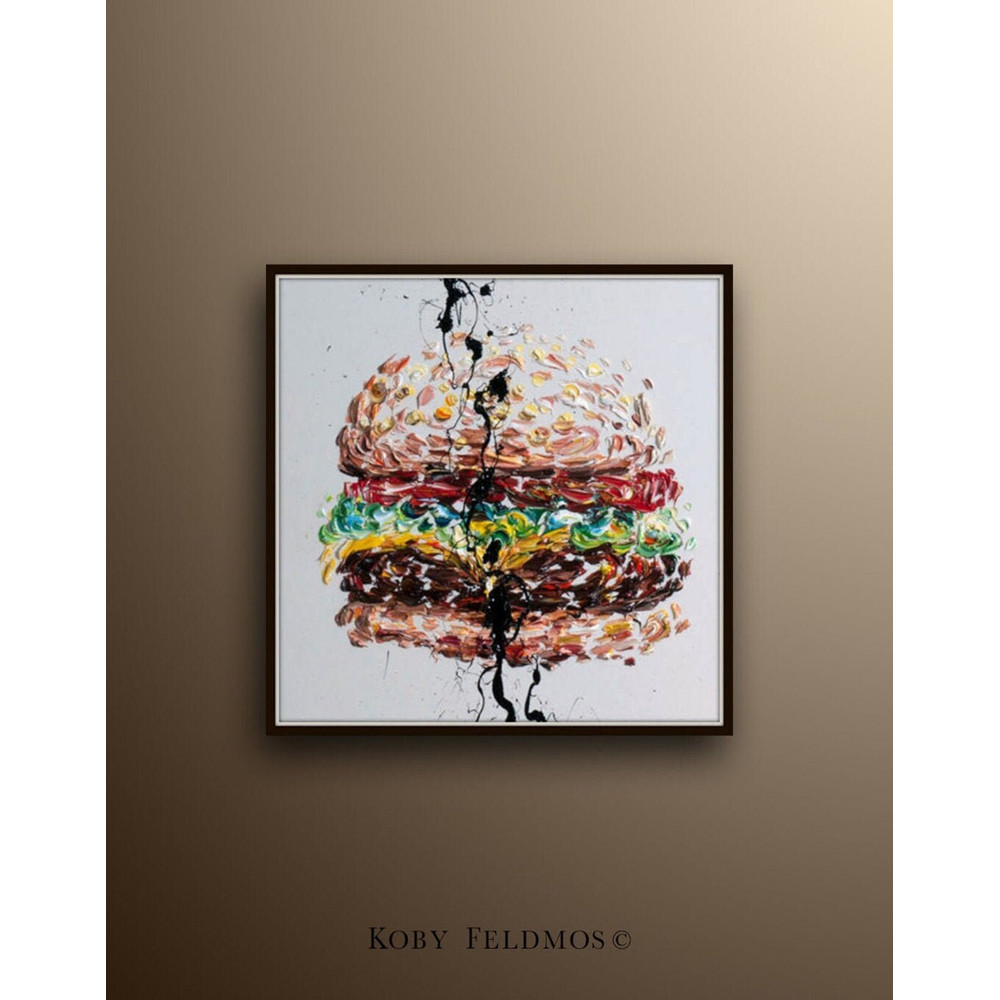 Hamburger 25 Contemporary art canvas, thick layers of texture like the food, amazing looks , original painting by Koby Feldmos.jpg