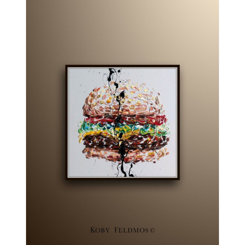 Hamburger 25 Contemporary art canvas, thick layers of texture like the food, amazing looks , original painting by Koby Feldmos.jpg