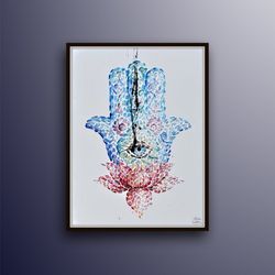 hamsa 40 original oil painting on canvas, judaica painting amulet symbol against evil eye, breathtak