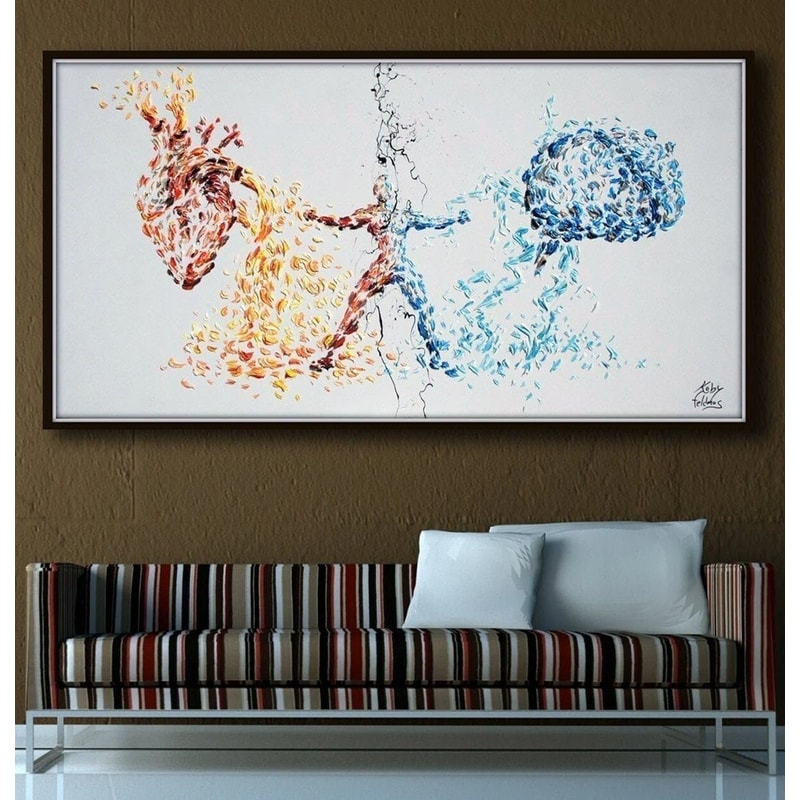 Heart vs Brain Conflict 55 Original oil painting on canvas, cold and warm colors, Textured Artwork, Handmade By Koby Feldmos.jpg