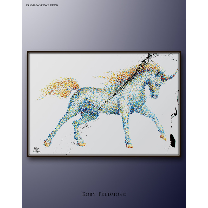 HUGE !! 60x40 unicorn painting Oil Painting , MESMERIZING ! Looks, Original Hand made , Certificate Attached , By Koby Feldmos.jpg