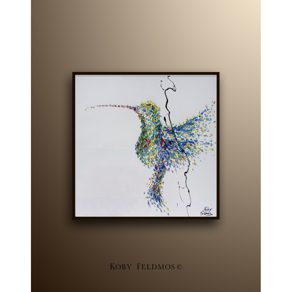 Humming Bird 35 Oil Painting, Original oil painting on canvas, handmade item, Express shipping By koby Feldmos.jpg