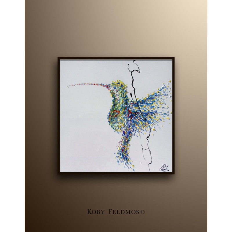 Humming Bird 35 Oil Painting, Original oil painting on canvas, handmade item, Express shipping By koby Feldmos.jpg