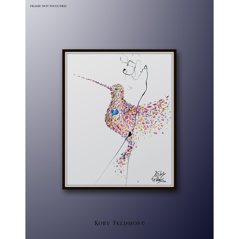 Hummingbird 40 Oil Painting Original oil painting on canvas, pink and blue colors, Express shipping By koby Feldmos.jpg