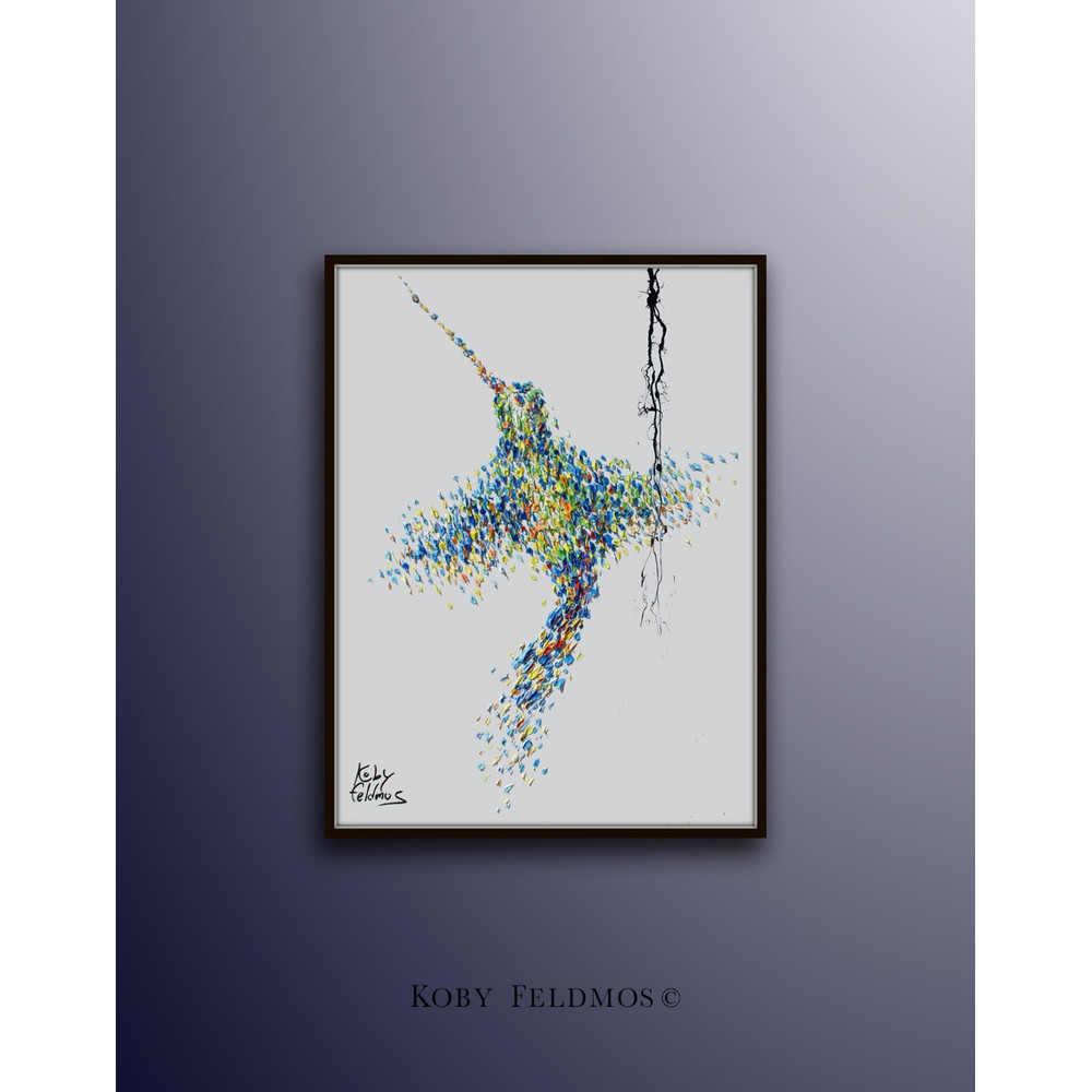 Hummingbird 40 Oil Painting, Original Art on Canvas, Hand made, Beautiful texture, impasto style Express shipping, by Koby Feldmos.jpg