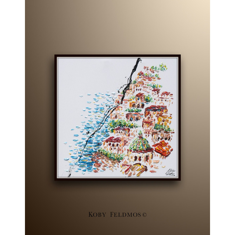 Italy hillside 35 of Positano - Italy houses river Italy view oil on canvas original handmade painting by Koby Feldmos.jpg