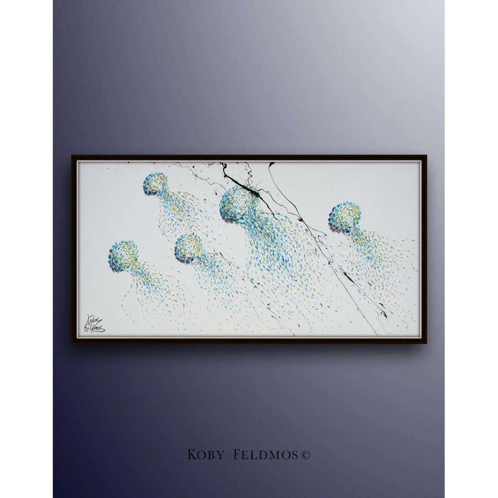 Jellyfish Painting 55 Calming blue colors, Beautiful thick texture, Amazing surreal composition, Handmade art By Koby Feldmos.jpg