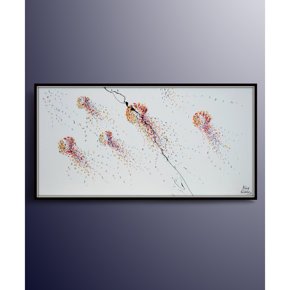 Jellyfish Painting 55 Jellyfish Abstract Oil Painting on canvas , Calming Colors , Original & Handmade , Reddish tone, By Koby Feldmos.jpg