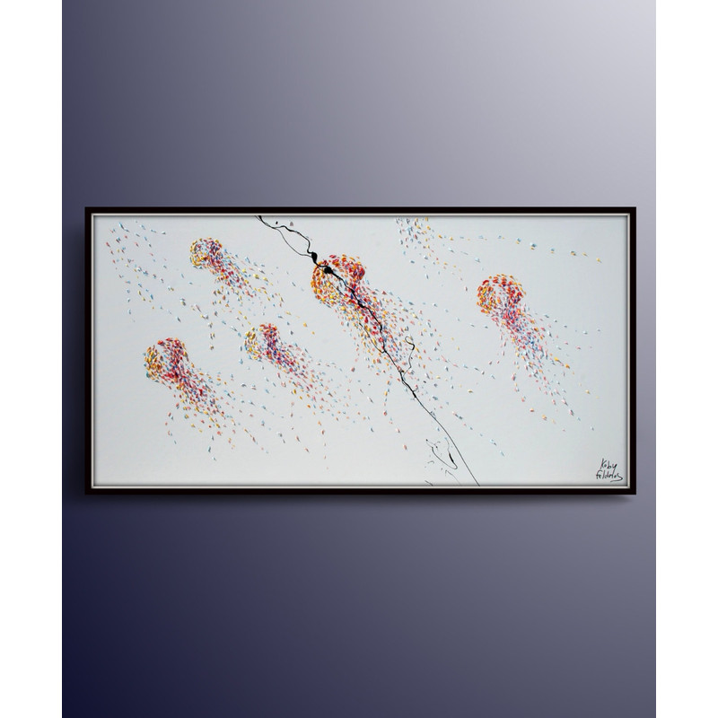 Jellyfish Painting 55 Jellyfish Abstract Oil Painting on canvas , Calming Colors , Original & Handmade , Reddish tone, By Koby Feldmos.jpg