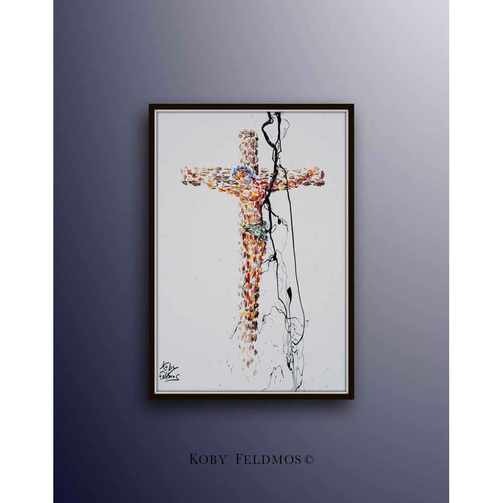 JESUS Cross 30 Christian gift idea beautiful oil painting, thick texture, Stylish finishing, Lovely gift, Original by Koby Feldmos.jpg