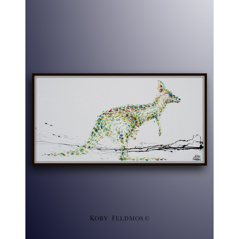 Kangaroo Painting 55 Animal Large painting green colors touches of red, Australia animal beautiful for living room, by Koby Feldmos.jpg