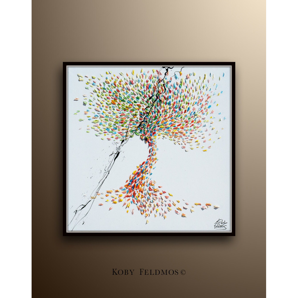 Landscape painting 35 Beautiful & Colorful Abstract Tree , Original Oil Painting By Koby Feldmos , Certification Attached.jpg