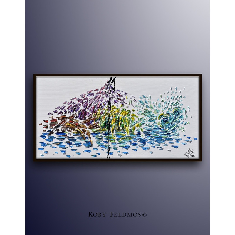 Landscape painting 55 reflections in the water, calming composition, abstract landscape painting,  Original oil painting, by Koby Feldmos.jpg