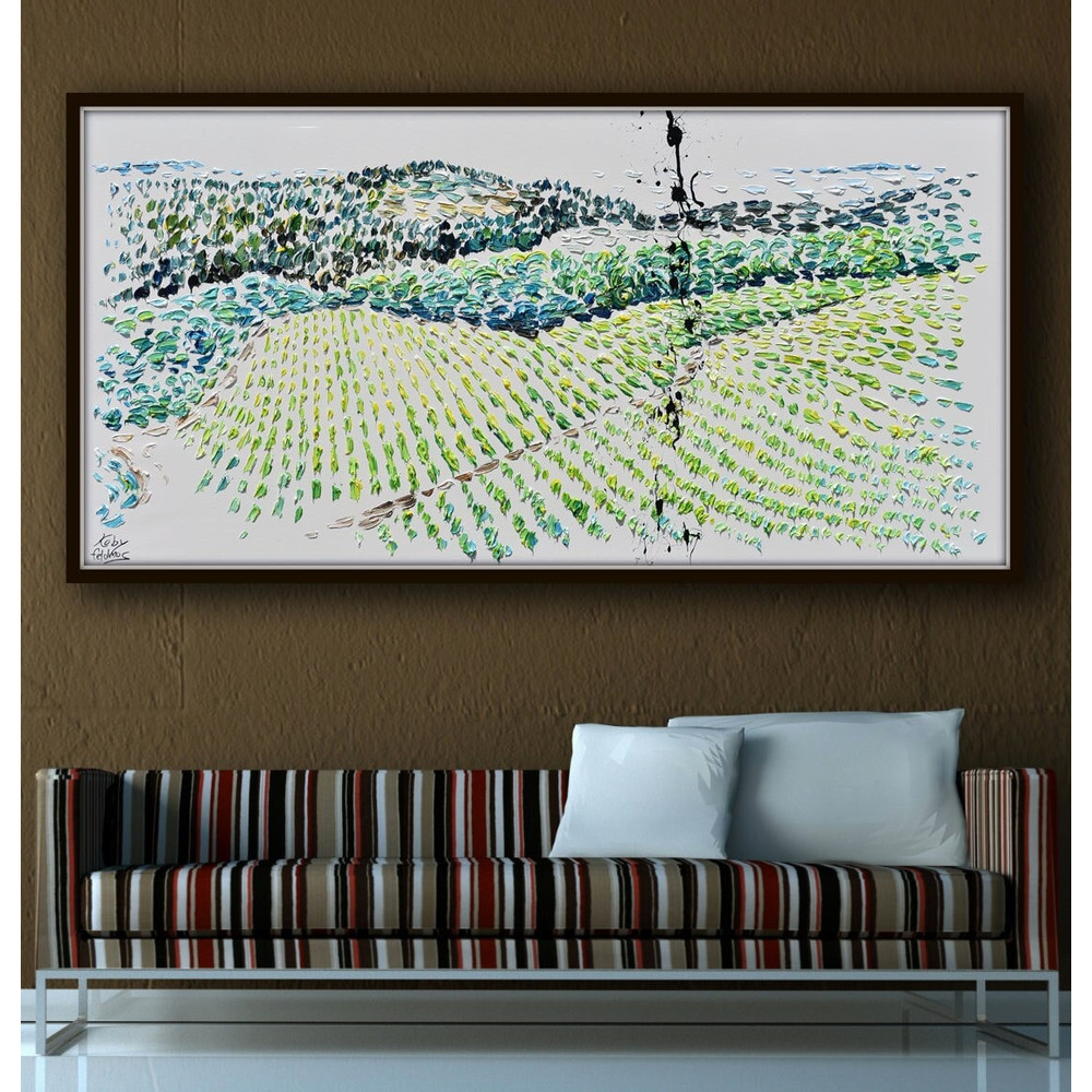 Landscape painting 67 Vineyard brown rolling hills are during summer months, with the lush green vines and dark full grapes by Feldmos-1.jpg
