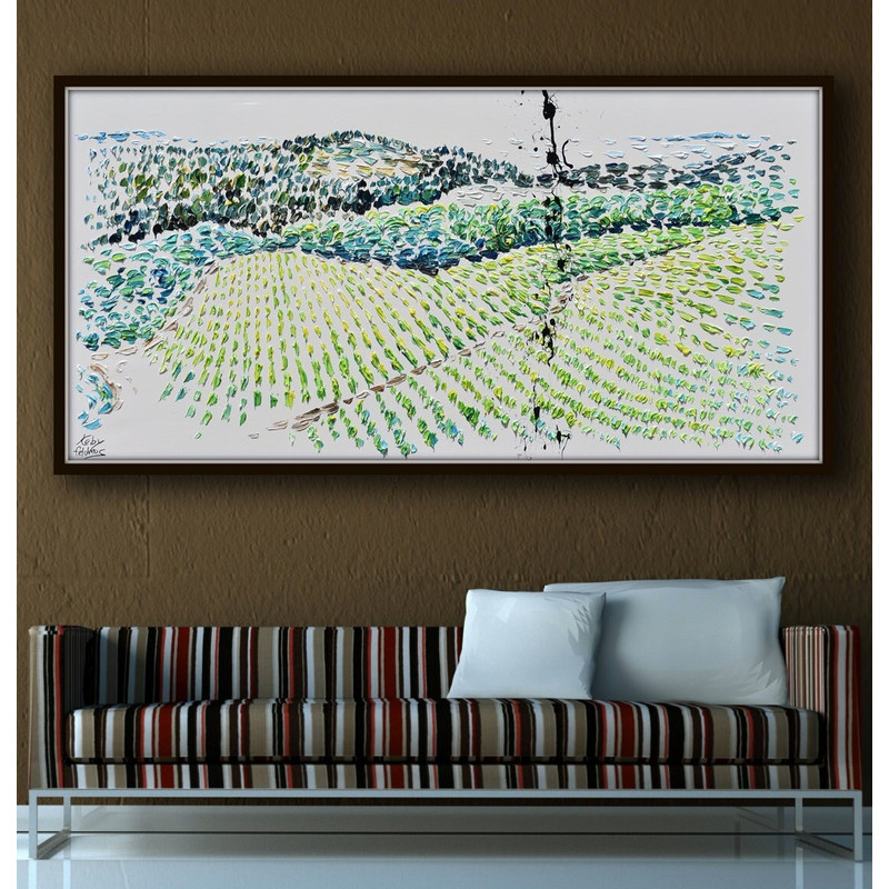 Landscape painting 67 Vineyard brown rolling hills are during summer months, with the lush green vines and dark full grapes by Feldmos-1.jpg