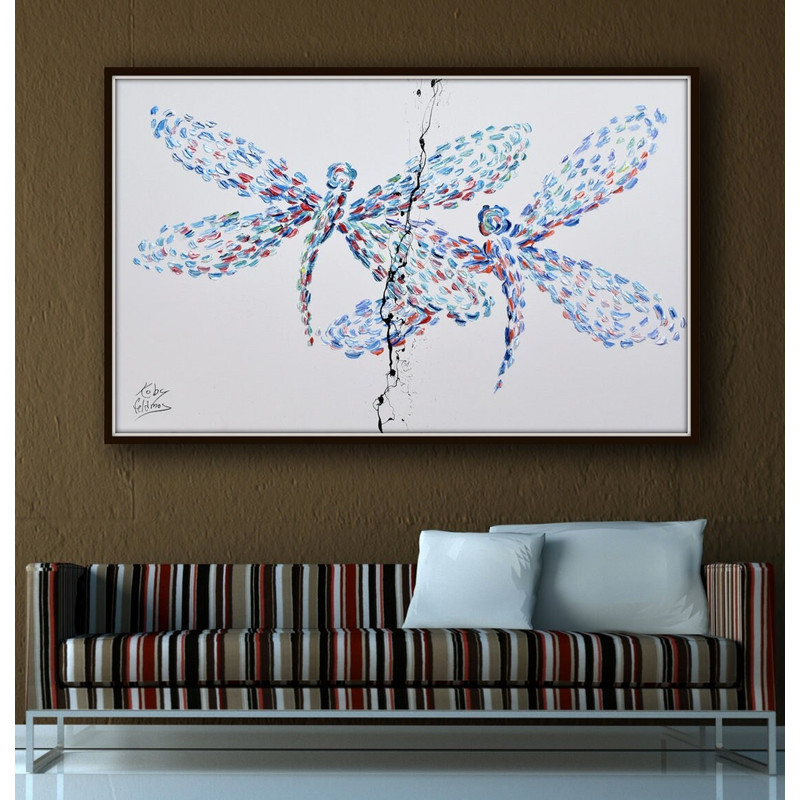 Large Dragonfly 55 Beautiful painting of two dragonflies together, relaxing colors, thick oil layers, modern looks, by Koby Feldmos.jpg