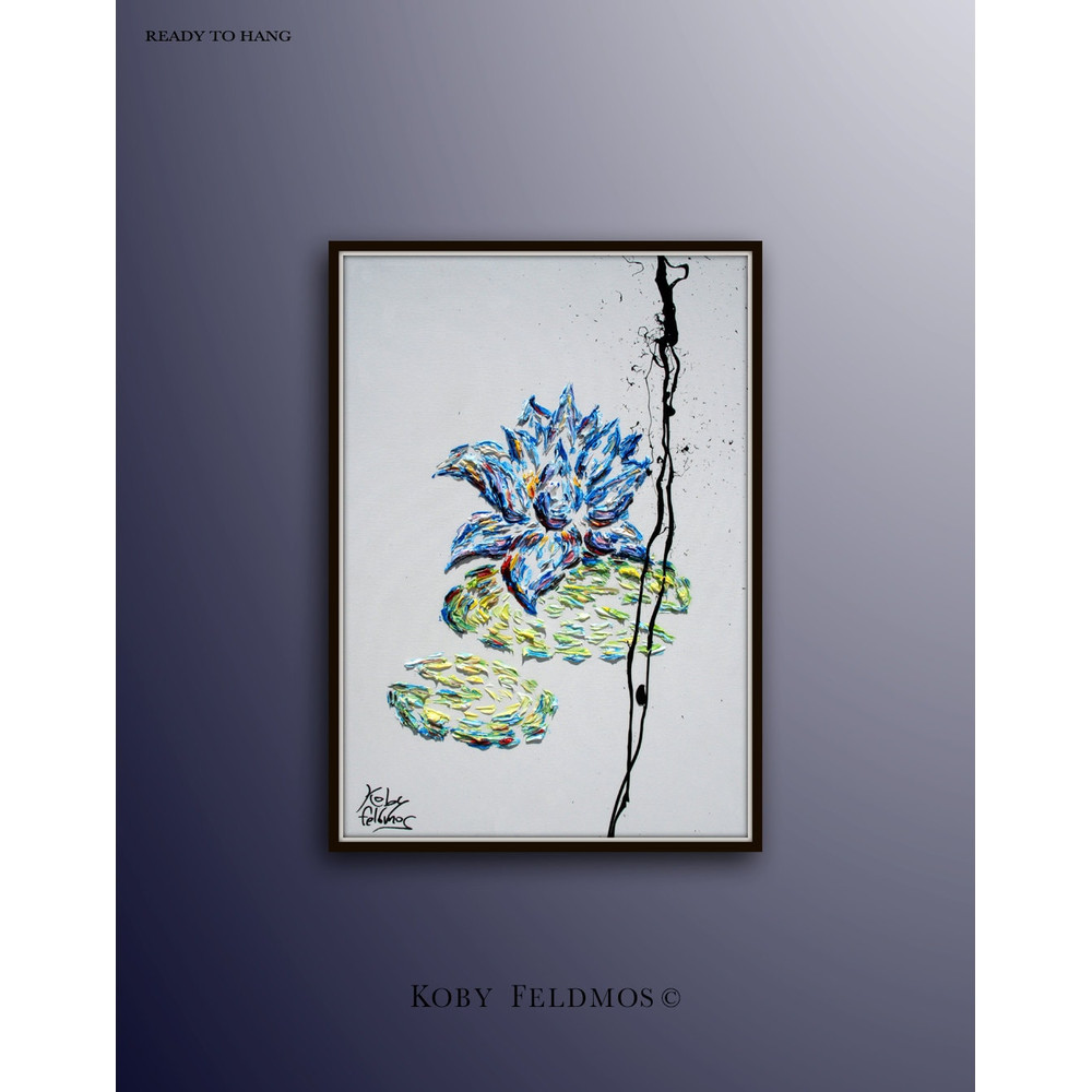 Lotus Flower painting 40 - Original oil painting on canvas, Art nouveau Style, Ready to Hang, Handmade by Koby Feldmos.jpg