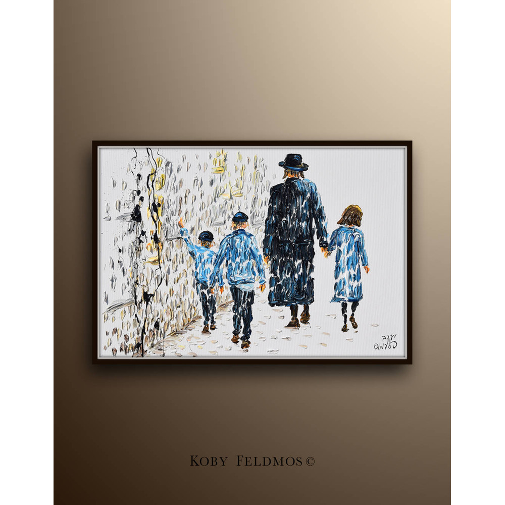 Mea Shearim 40, Jerusalem    Painting, Original oil painting, Jewish family, Israel painting, bible religious painting by Koby Feldmos.jpg